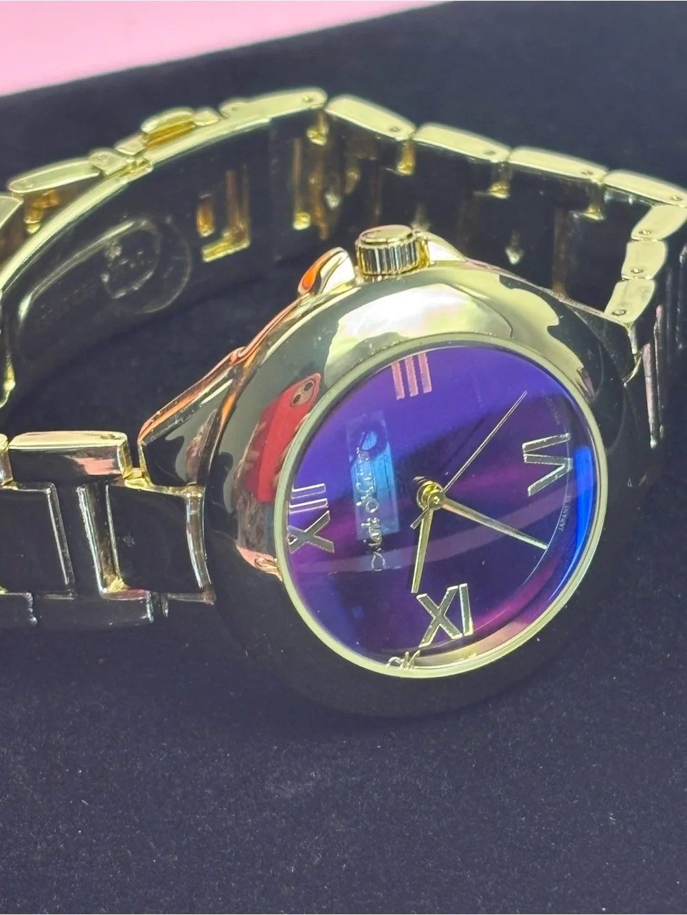 Mark Naimer Men’s Watch Purple Iridescent Dial Gold Tone Bracelet Roman Numerals